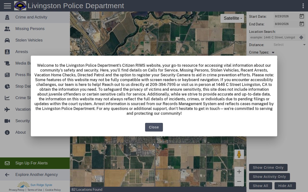 Livingston Police vendor arrest-record interface for Livingston busted mugshots searches